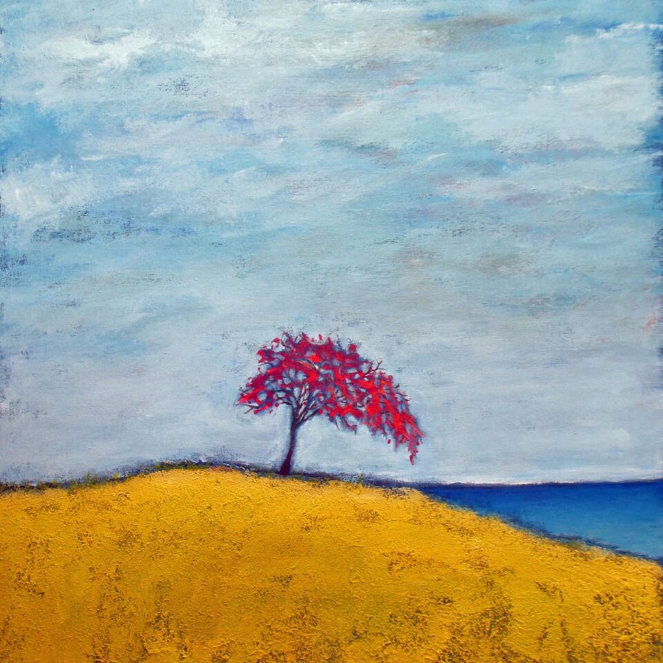 Red Tree in Canola Field